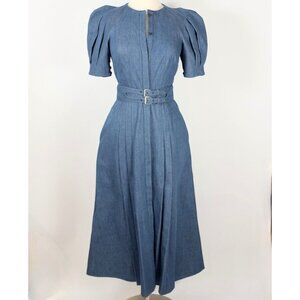 Gabriela Hearst 40 US 4 dress Patricia belted cotton denim midi short sleeves